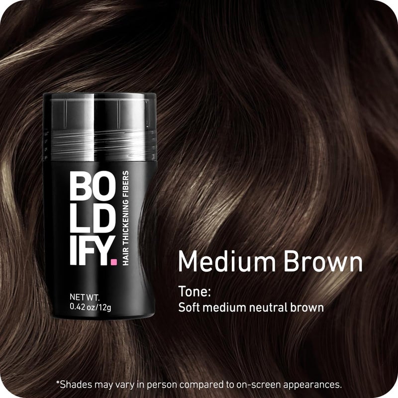 BOLDIFY Hair Fibers (12g) - Fill In Thinning and Fine Hair for an Instantly Fuller, Thicker Look - 14 Shades for Women & Men - Medium Brown - Image 2