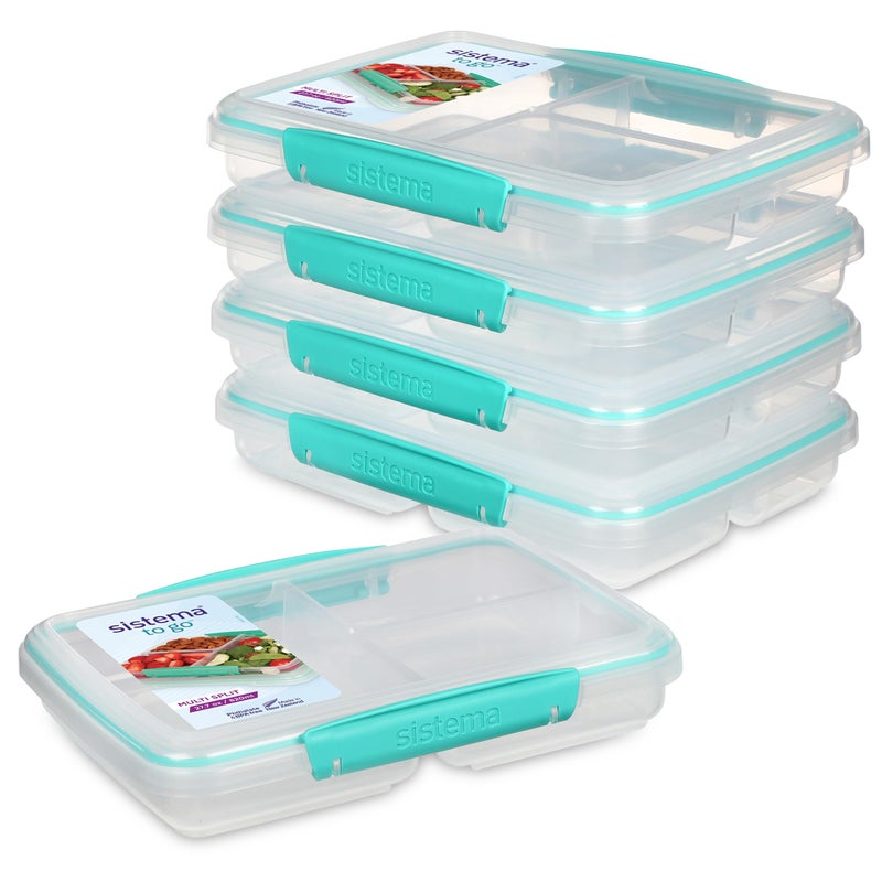 Sistema 5-Piece Food Storage Containers with 3 Compartments and Lids for Meal Prep  Dishwasher Safe  27oz  Pack of 5 - Colors may vary - Image 1