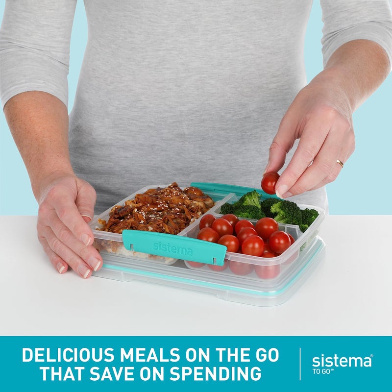 Sistema 5-Piece Food Storage Containers with 3 Compartments and Lids for Meal Prep  Dishwasher Safe  27oz  Pack of 5 - Colors may vary - Image 2