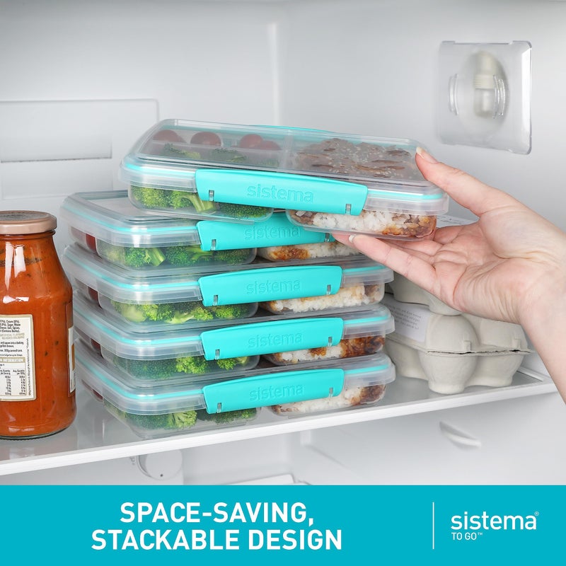 Sistema 5-Piece Food Storage Containers with 3 Compartments and Lids for Meal Prep  Dishwasher Safe  27oz  Pack of 5 - Colors may vary - Image 4