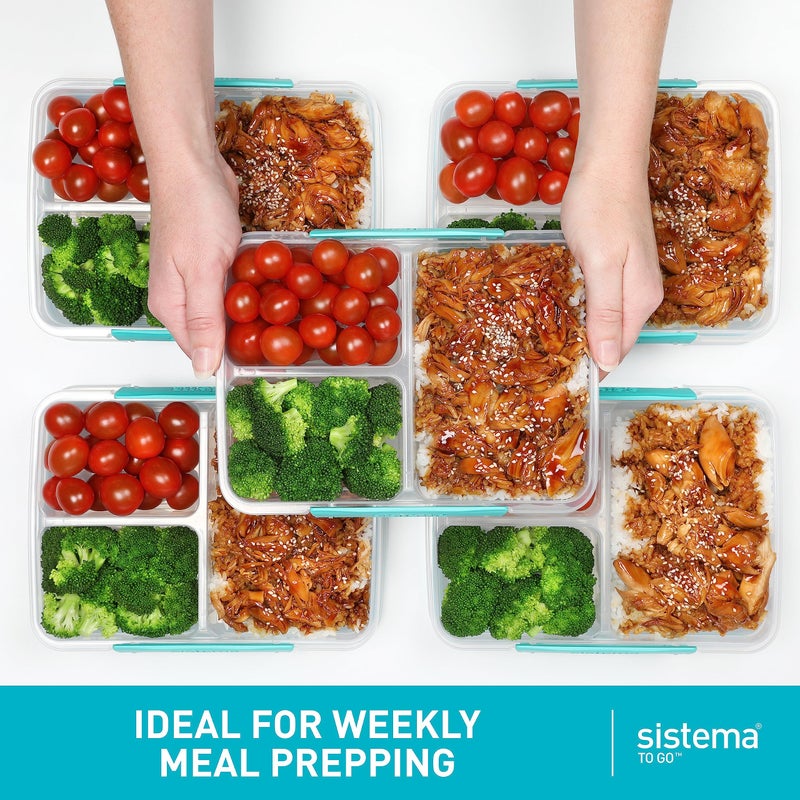 Sistema 5-Piece Food Storage Containers with 3 Compartments and Lids for Meal Prep  Dishwasher Safe  27oz  Pack of 5 - Colors may vary - Image 3