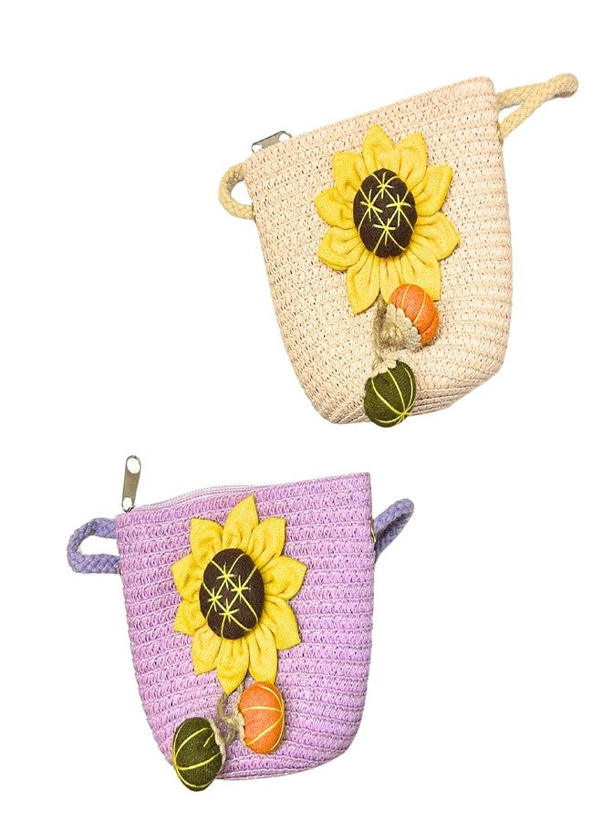 NITYAPUSHTA Jute Crossbody Sling Bag with Sunflower Design Cute Woven Shoulder Purse for Girls Small Handbag for Child - Travel, Outdoor, Party & Gift Use (Pink) - Image 2