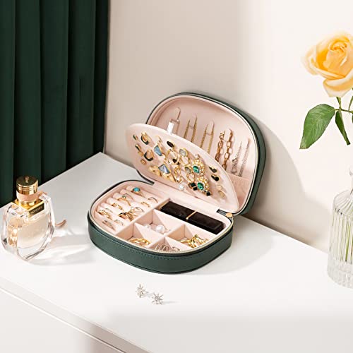 ProCase Travel Size Jewelry Box Medium Portable SeashellShaped Jewelry Case 2 Layer Jewelry Organizer in PU Leather for Women Emerald - Image 3