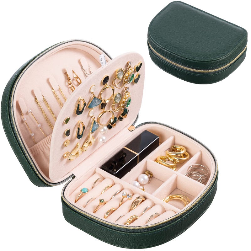ProCase Travel Size Jewelry Box Medium Portable SeashellShaped Jewelry Case 2 Layer Jewelry Organizer in PU Leather for Women Emerald - Image 2