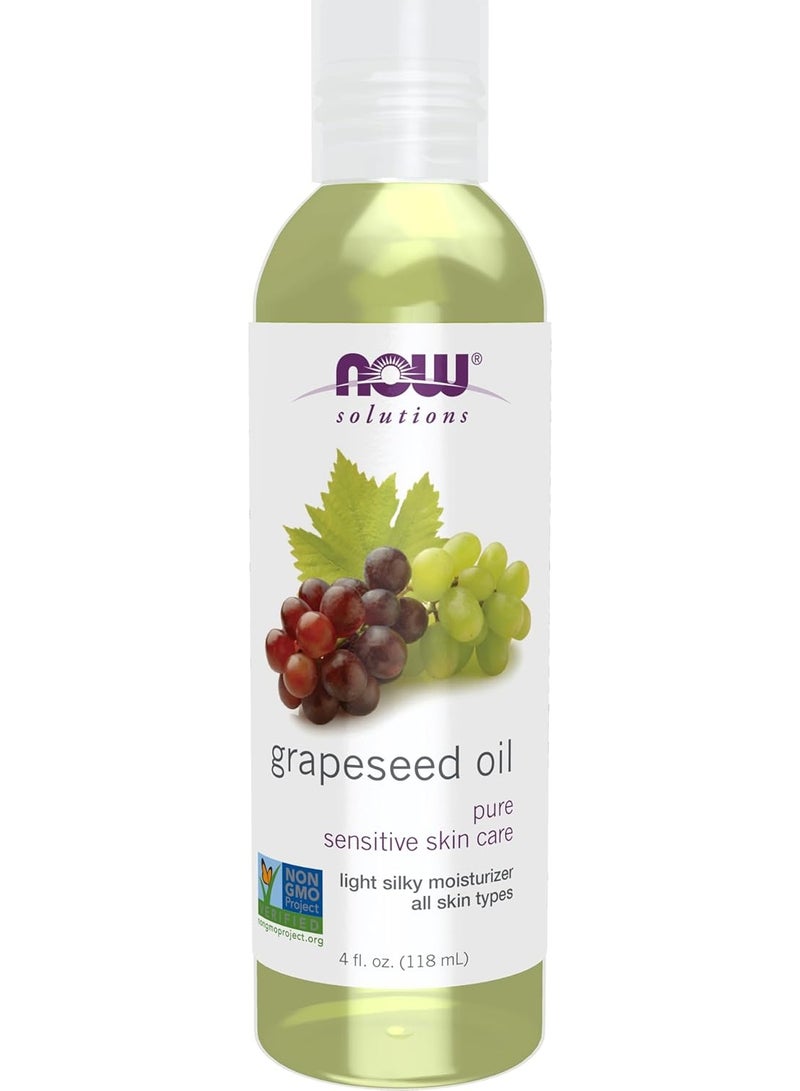 NOW Foods Solutions, Grapeseed Oil, Skin Care for Sensitive Skin, Light Silky Moisturizer for All Skin Types, 4-Ounce - Image 1
