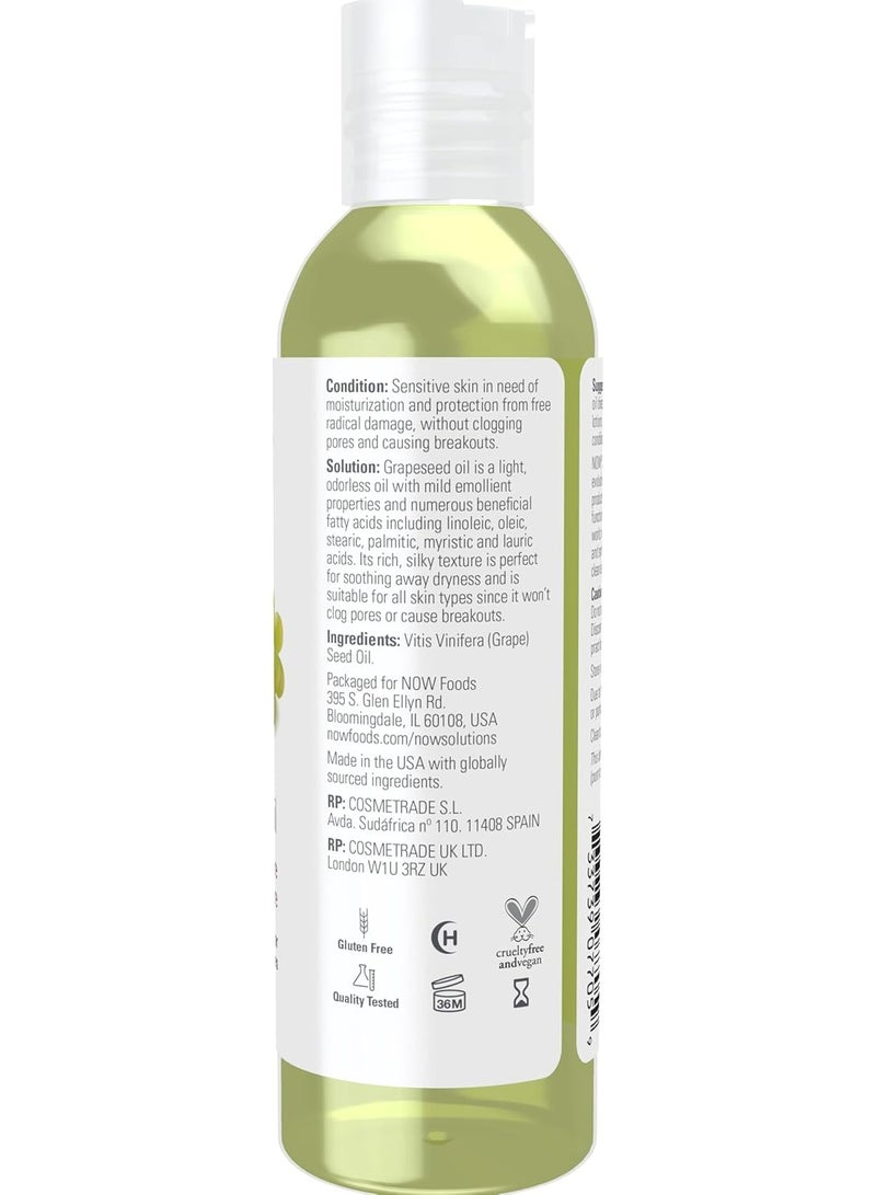 NOW Foods Solutions, Grapeseed Oil, Skin Care for Sensitive Skin, Light Silky Moisturizer for All Skin Types, 4-Ounce - Image 2