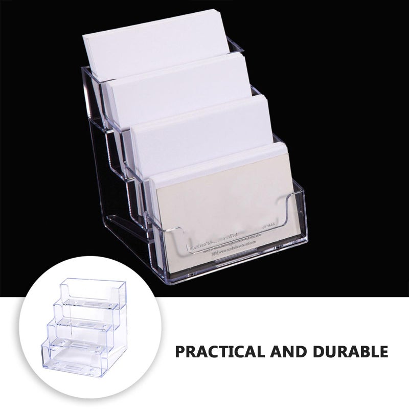 Acrylic Business Card Holder Stand with Four Grid Organizer Desktop Storage Case - Image 5