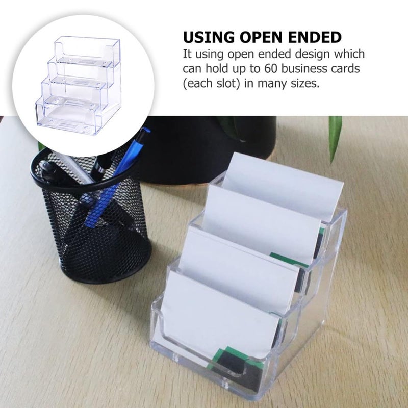 Acrylic Business Card Holder Stand with Four Grid Organizer Desktop Storage Case - Image 4