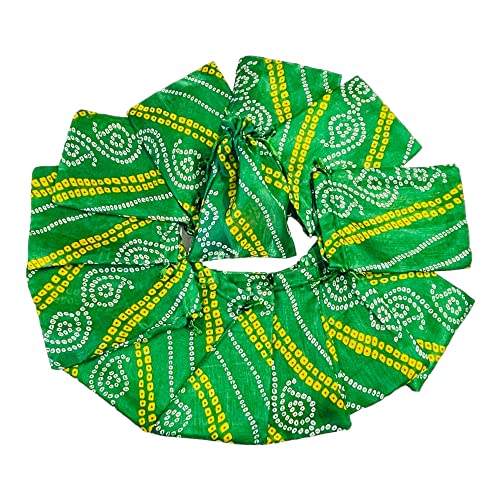 Krisah Pack of 50 pcs Potli Gift Pouches Bags, Small Size,18 cm X 12 cm, Bandhej Print, Green - Image 1