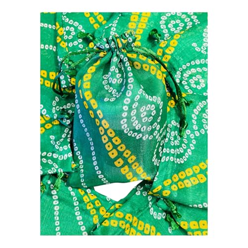 Krisah Pack of 50 pcs Potli Gift Pouches Bags, Small Size,18 cm X 12 cm, Bandhej Print, Green - Image 5