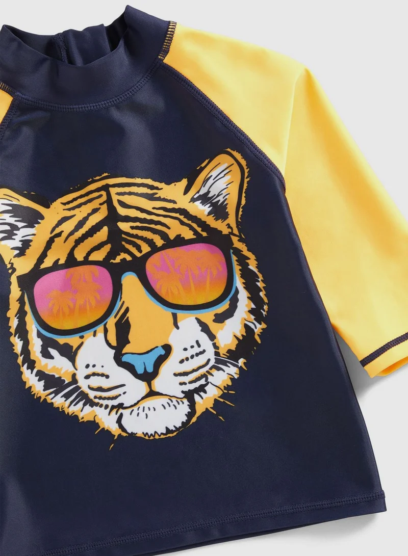 mothercare Tiger Sunsafe Rash Vest and Woven Shorts