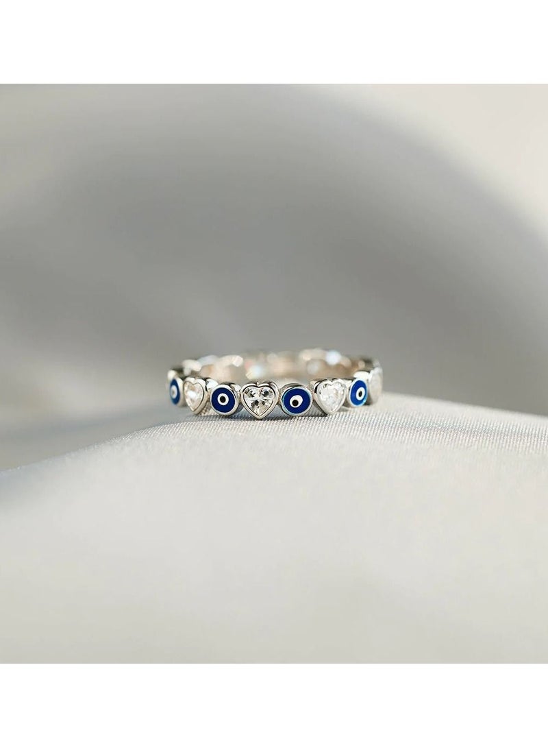NIBEMINENT Women's Evil Eye Ring 925 Sterling Silver Cube Stackable Ring Jewelry Personality Fashion Birthday Gift - Image 3