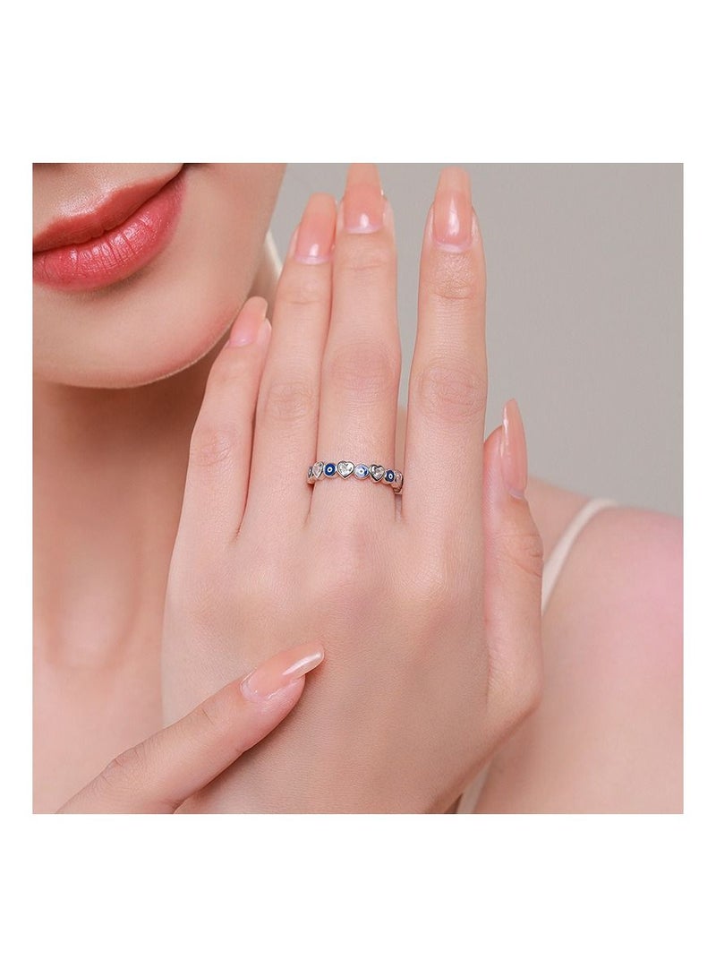 NIBEMINENT Women's Evil Eye Ring 925 Sterling Silver Cube Stackable Ring Jewelry Personality Fashion Birthday Gift - Image 2