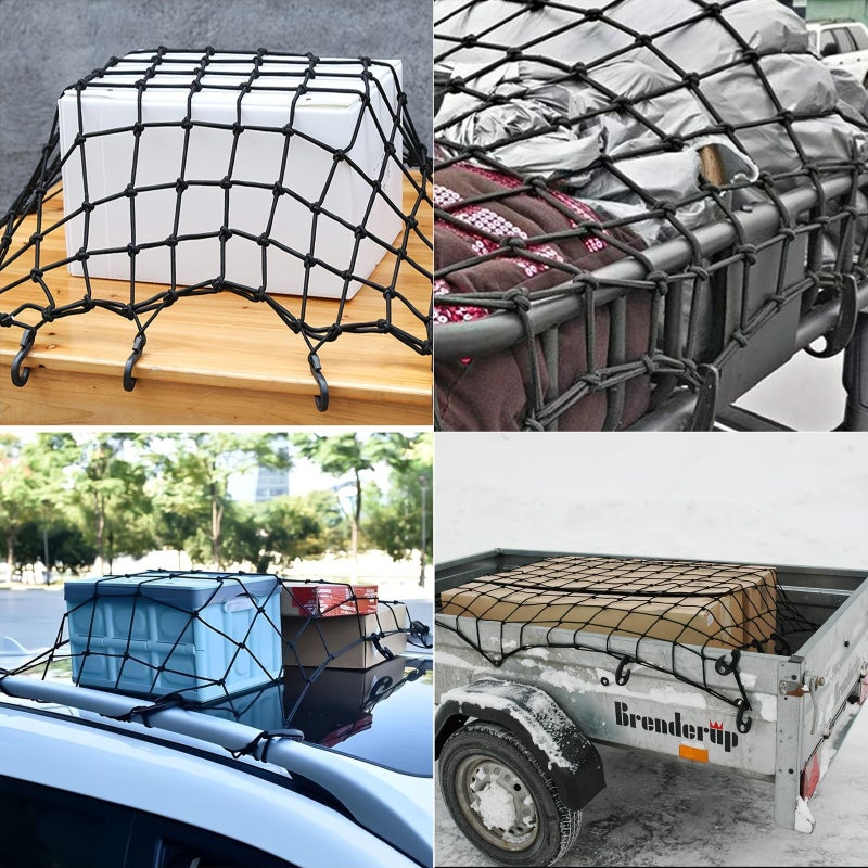 شبكة شحن مرنة سوداء مقاس 35 × 20 إنش مع 8 خطافات للشاحنات والمقطورات والعربات - Image 4