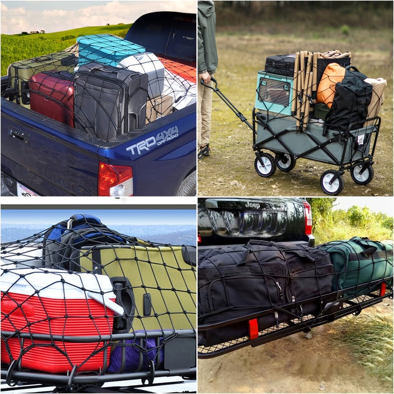 شبكة شحن مرنة سوداء مقاس 35 × 20 إنش مع 8 خطافات للشاحنات والمقطورات والعربات - Image 3