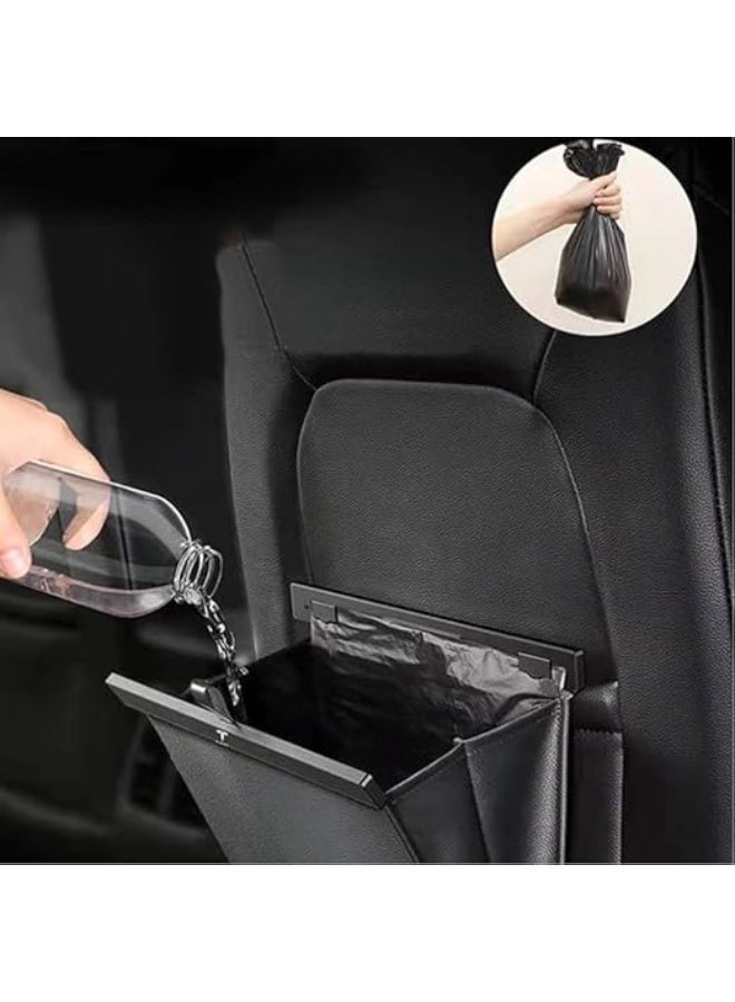 سلة مهملات فاخرة للسيارة، سلة مهملات معلقة من الجلد الصناعي مع غطاء، حاوية نفايات بنية اللون للسيارات، منظم مقعد خلفي بتصميم أنيق مع حقيبة تخزين - Image 2