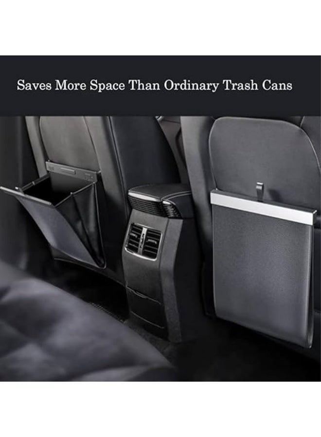 سلة مهملات فاخرة للسيارة، سلة مهملات معلقة من الجلد الصناعي مع غطاء، حاوية نفايات بنية اللون للسيارات، منظم مقعد خلفي بتصميم أنيق مع حقيبة تخزين - Image 3