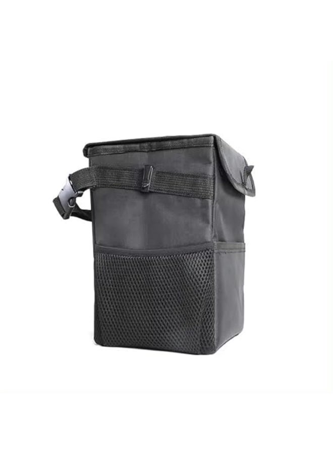 سلة مهملات فاخرة للسيارة، سلة مهملات معلقة من الجلد الصناعي مع غطاء، حاوية نفايات بنية اللون للسيارات، منظم مقعد خلفي بتصميم أنيق مع حقيبة تخزين - Image 1