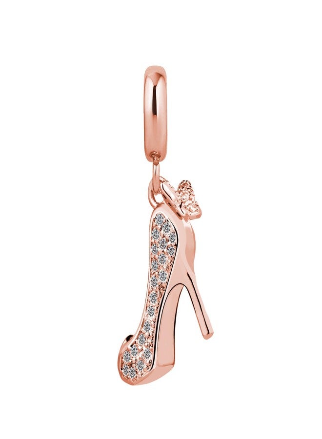 KunBead High-heeled Shoes Rose Gold Butterfly Heart Dangle Birthday Charms Compatible with Pandora Bracelet for Women - Image 2