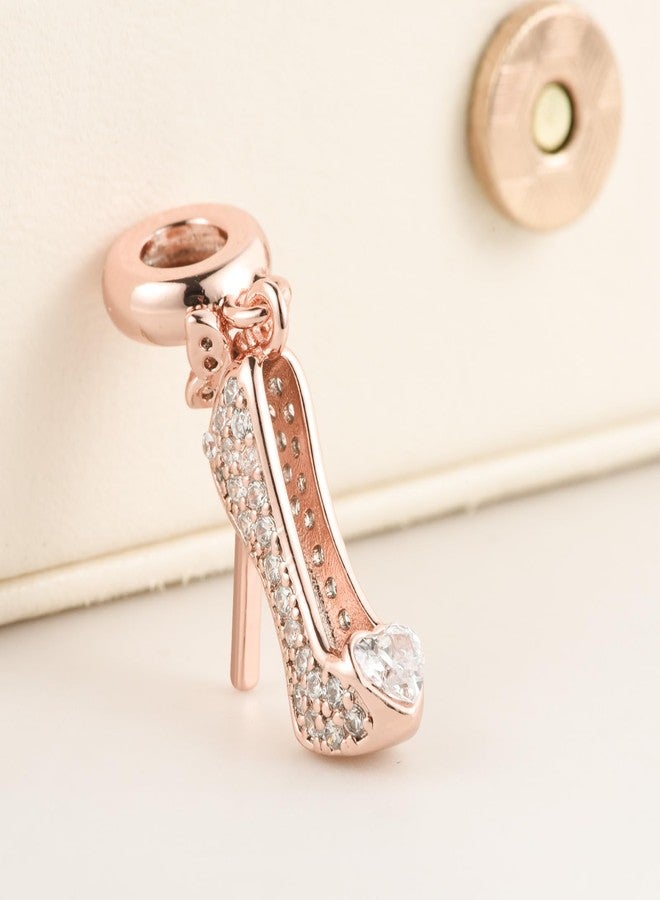 KunBead High-heeled Shoes Rose Gold Butterfly Heart Dangle Birthday Charms Compatible with Pandora Bracelet for Women - Image 3