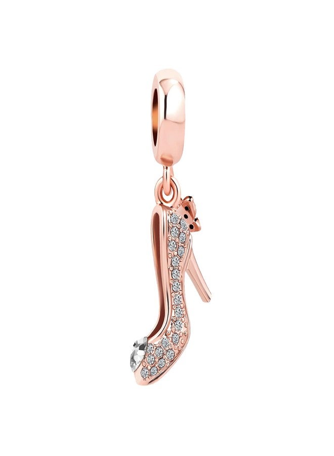 KunBead High-heeled Shoes Rose Gold Butterfly Heart Dangle Birthday Charms Compatible with Pandora Bracelet for Women - Image 1