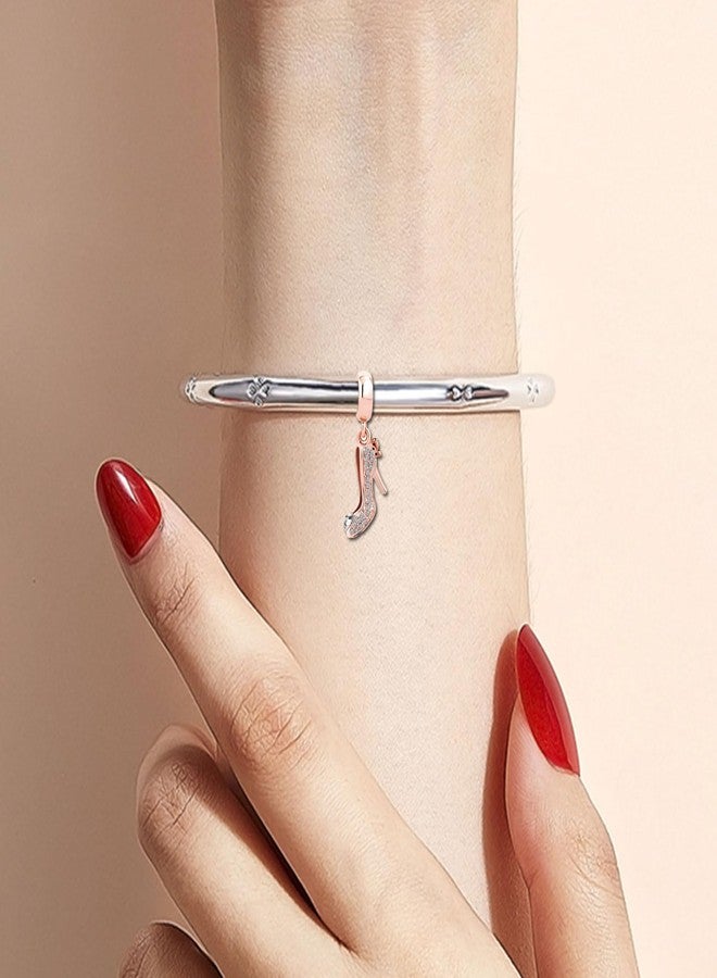 KunBead High-heeled Shoes Rose Gold Butterfly Heart Dangle Birthday Charms Compatible with Pandora Bracelet for Women - Image 4