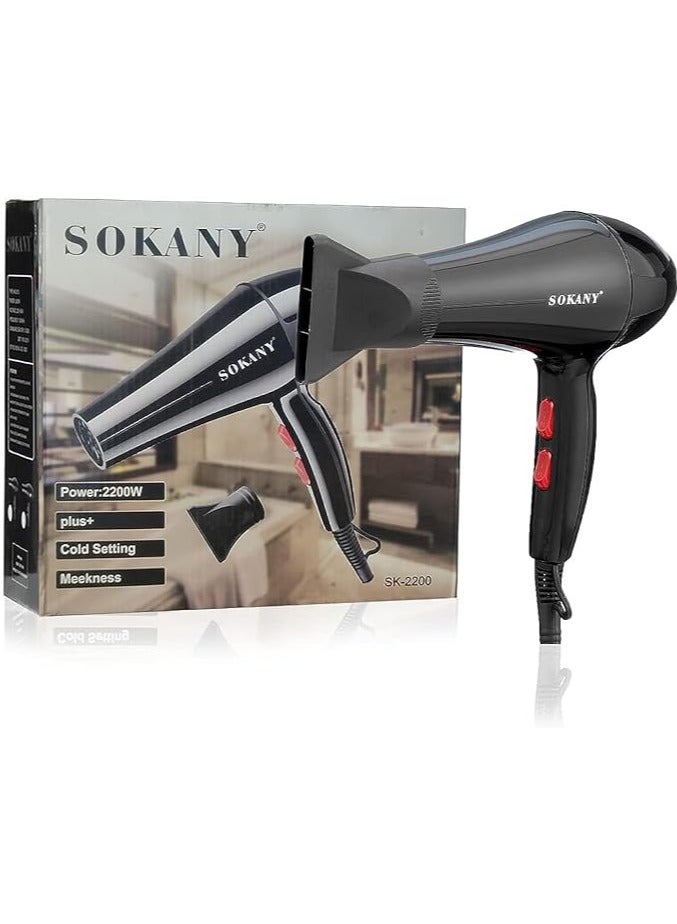 sokany Professional Hair Dryer -2200W Black - Image 1