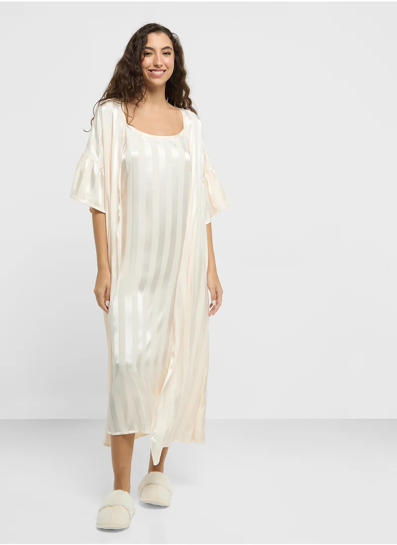 Ginger Satin Stripe Robe With Slip Dress