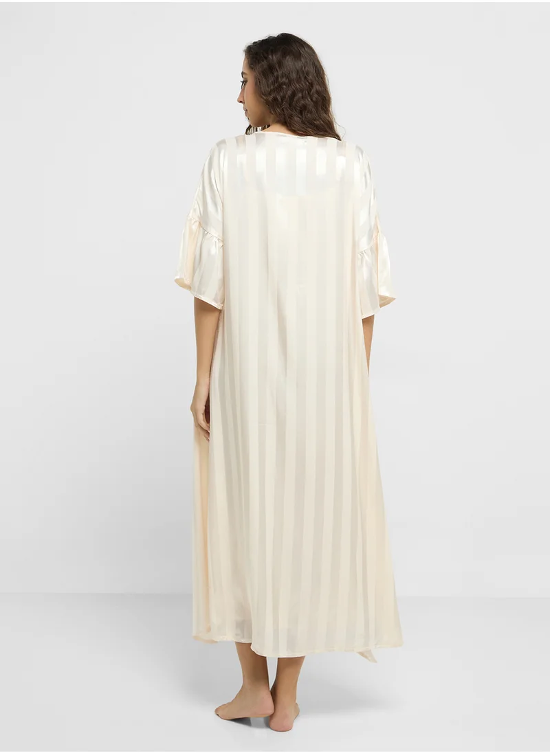 جينجر Satin Stripe Robe With Slip Dress