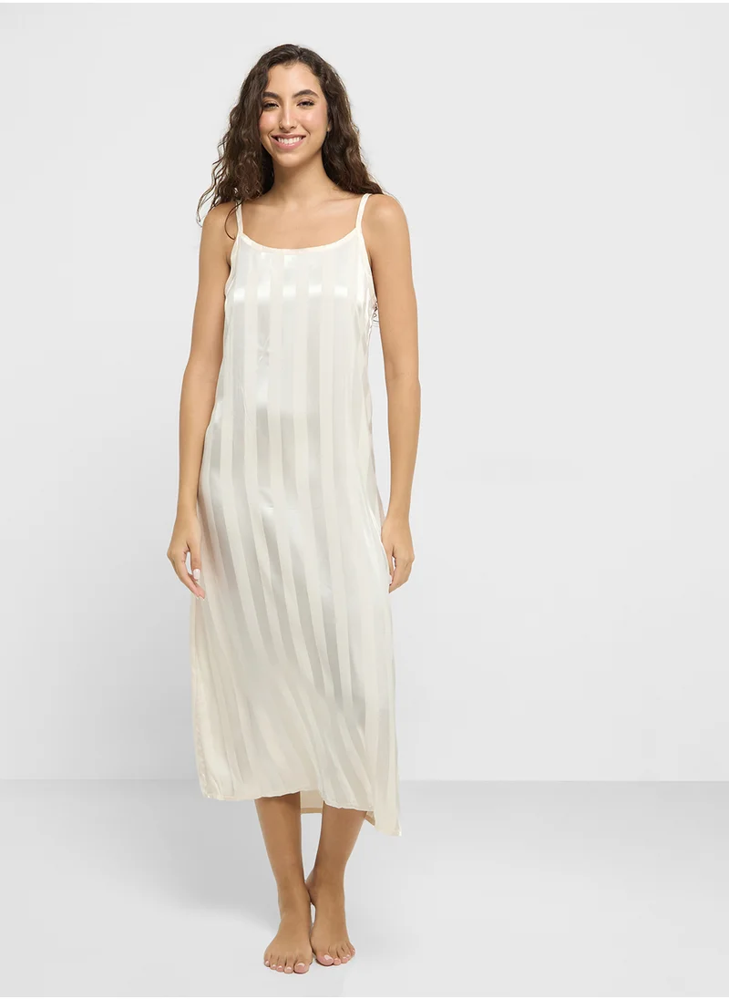 Ginger Satin Stripe Robe With Slip Dress