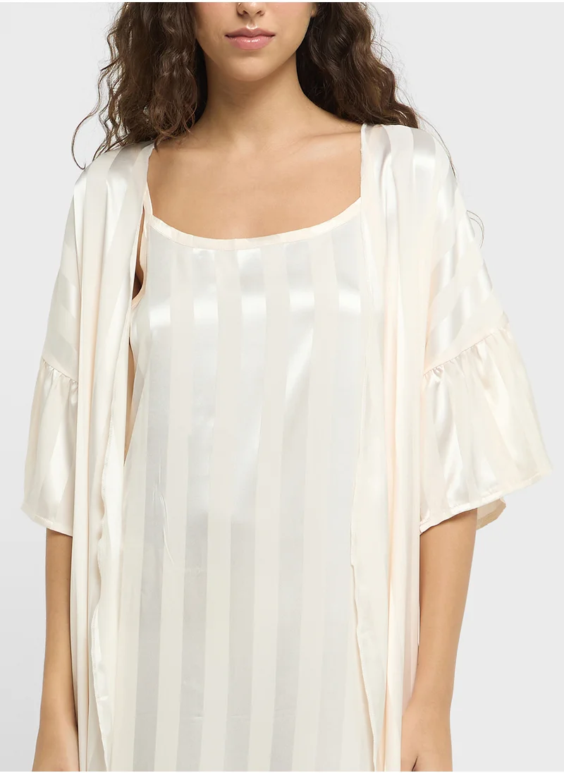 Ginger Satin Stripe Robe With Slip Dress