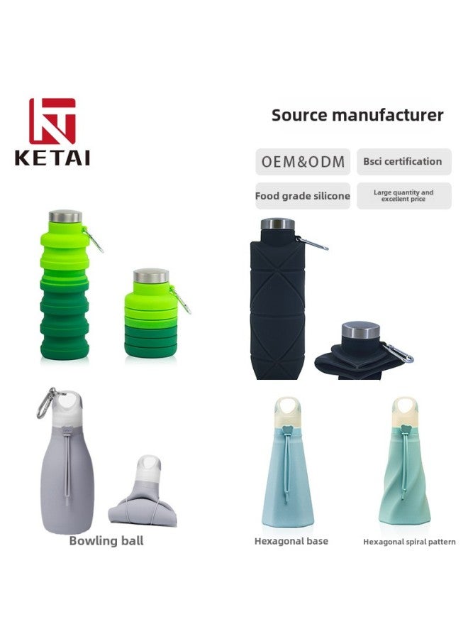 Outdoor Riding Water Cup Portable Retractable Folding Silicone Sports Kettle High Temperature Resistant Water Bag Gift Cup Wholesale-Color:[folding Model B] Black-Capacity:700ml/500ml  - Image 2