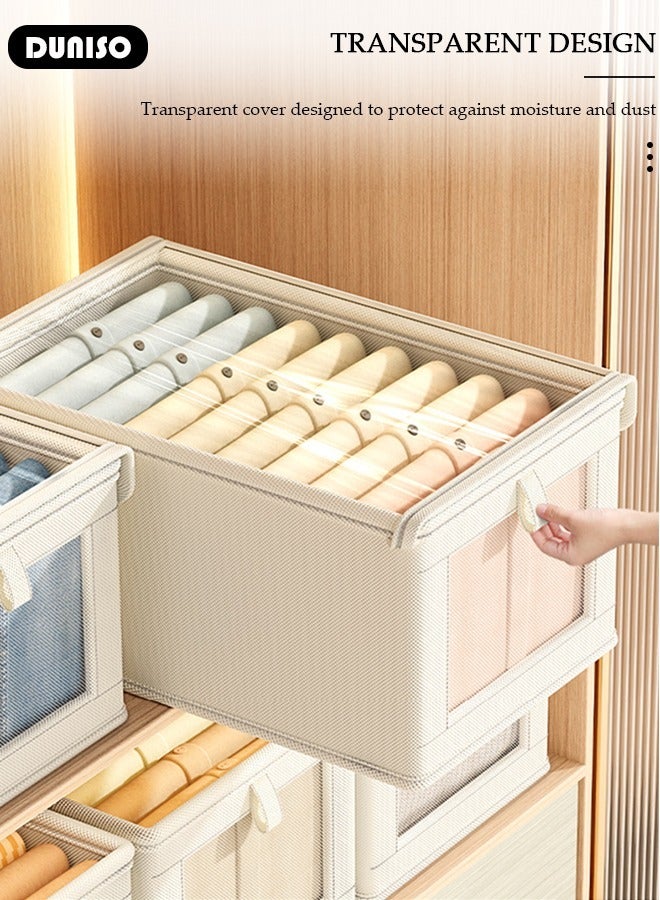 2 Pieces Foldable Closet Storage Organizer with Clear Lid and Window, Washable Closet Storage Boxes with Carrying Handles , Stackable Wardrobe Clothes Organizer,Cube Storage Bin for Clothes Wardrobe Home Bedroom Office