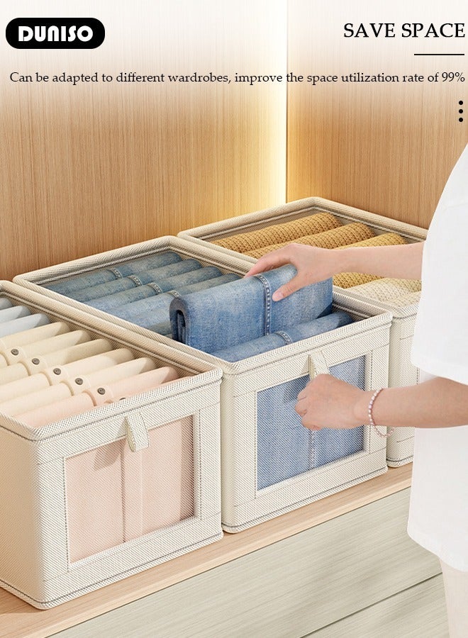 2 Pieces Foldable Closet Storage Organizer with Clear Lid and Window, Washable Closet Storage Boxes with Carrying Handles , Stackable Wardrobe Clothes Organizer,Cube Storage Bin for Clothes Wardrobe Home Bedroom Office