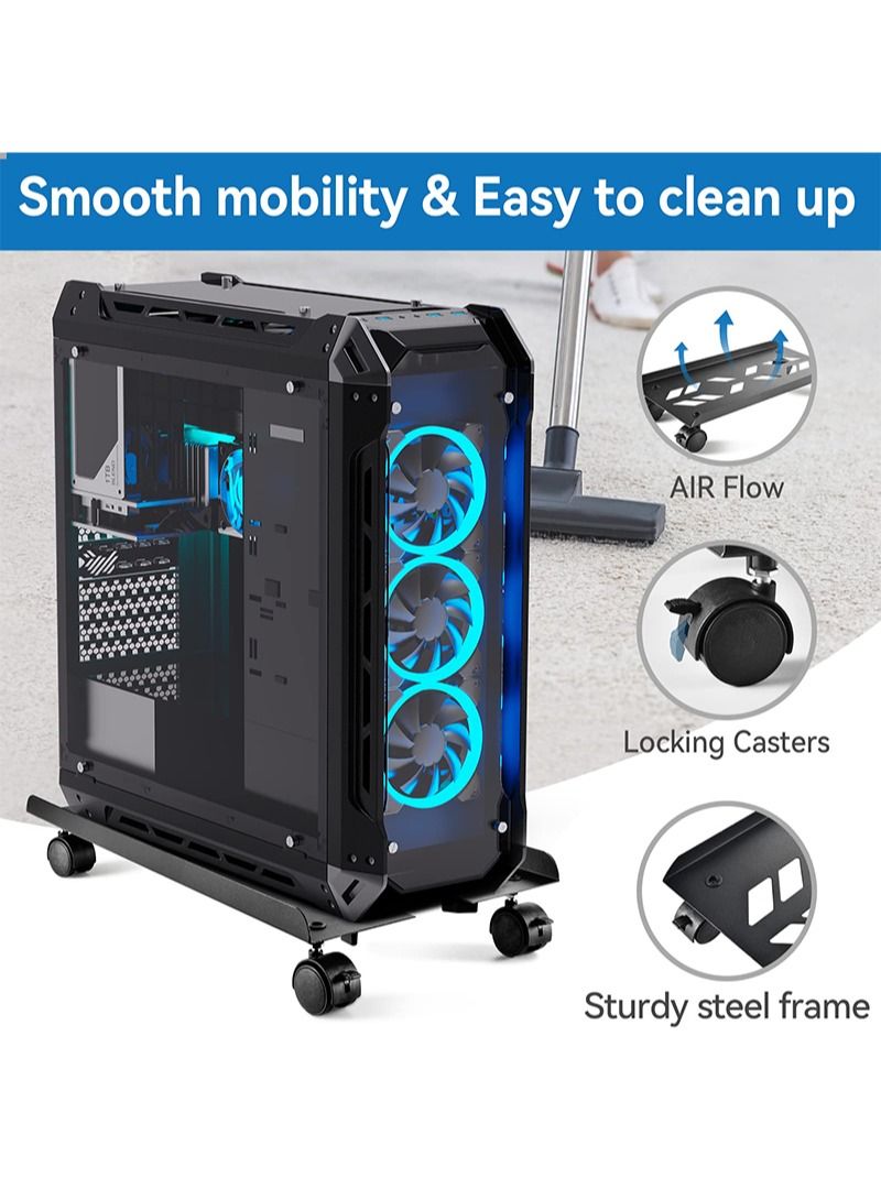 Flash Hawk Computer Tower Stand CPU Holder with Rolling Caster Wheels for Office Home - Image 2