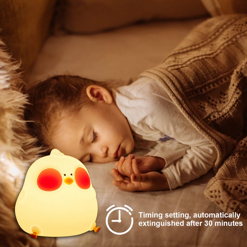 Cute Chicken Night Light Silicone Chick Bedside Nursery Lamp RGB Color Changing Nightlight Dimmable Rechargeable Tap Control for Baby Girls Boys Women Bedroom - Image 5