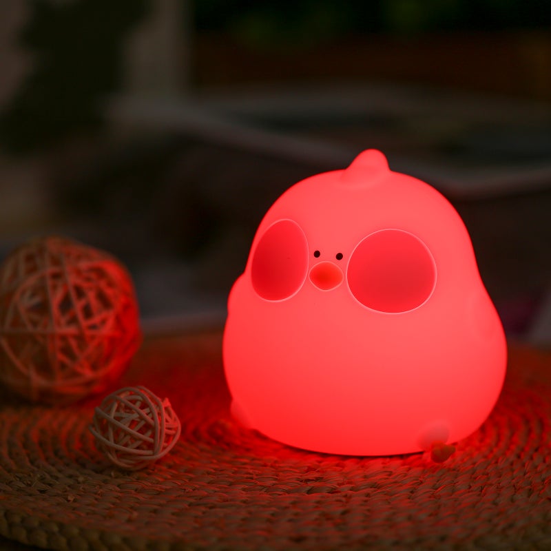 Cute Chicken Night Light Silicone Chick Bedside Nursery Lamp RGB Color Changing Nightlight Dimmable Rechargeable Tap Control for Baby Girls Boys Women Bedroom - Image 2