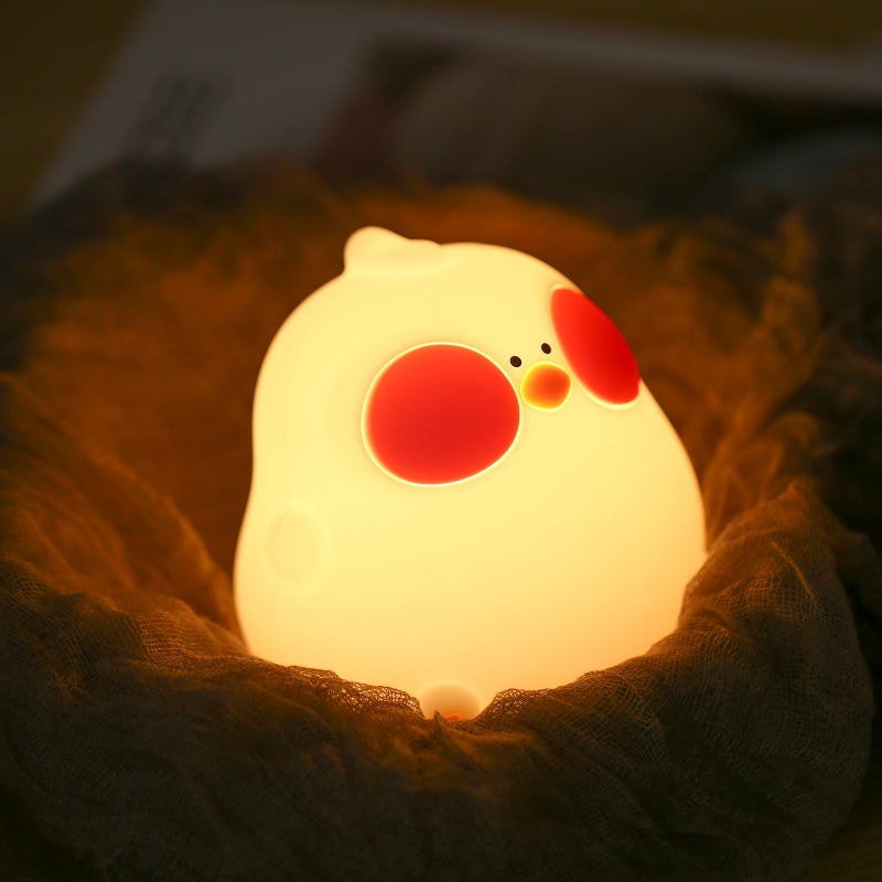 Cute Chicken Night Light Silicone Chick Bedside Nursery Lamp RGB Color Changing Nightlight Dimmable Rechargeable Tap Control for Baby Girls Boys Women Bedroom - Image 4