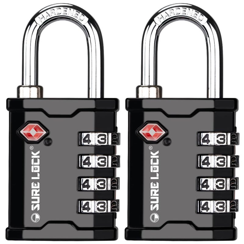 SURE LOCK TSA Accepted Heavy Duty Big Combination Luggage Padlock for Gun Cases, Transporting Equipment Cases in Trade Show, Music and Medical Industries (2, Black) - Image 1