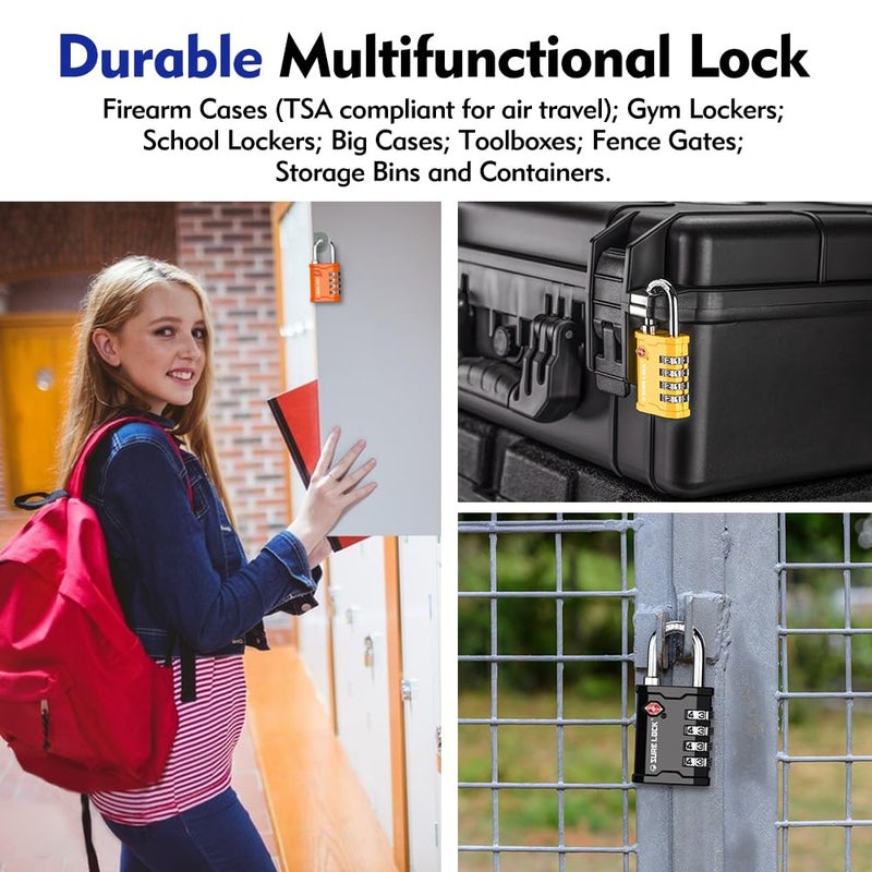 SURE LOCK TSA Accepted Heavy Duty Big Combination Luggage Padlock for Gun Cases, Transporting Equipment Cases in Trade Show, Music and Medical Industries (2, Black) - Image 4