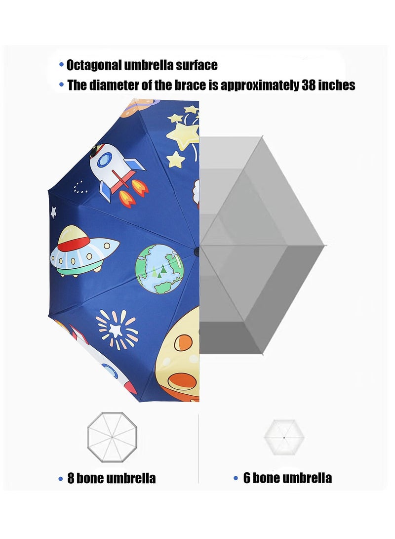 مظلة سفر للأطفال برسوم كرتونية، تفتح وتغلق تلقائيًا، حماية من الأشعة فوق البنفسجية، تصميم مضغوط ومتين للأولاد والبنات، شريط عاكس للسلامة - Image 3