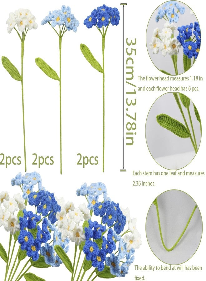 GhuaH 6 Pcs Crochet Flowers Bulk Forget Me Not Crochet Flower Gifts Blue Handmade Crocheted Flowers Bouquet DIY Home Decor for Mother's Day Birthday Wedding Women Moms Wives Friends - Image 2