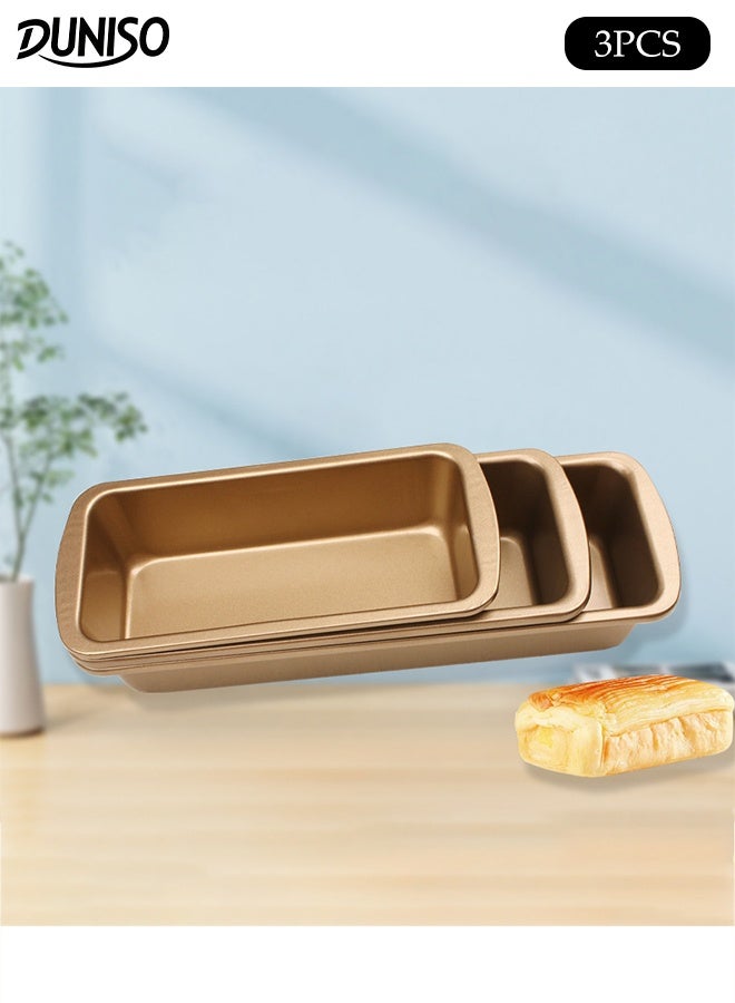 DUNISO 3 Pack Non-Stick Bread Loaf Pans Rectangular Cake Mold Pan Carbon Steel Oven Toast Box Rust Resistant Warp Free Bread Baking Tray for Baking Flawless Cakes, Loaves, Banana Bread and Date Palm Pound Cake  - Image 1