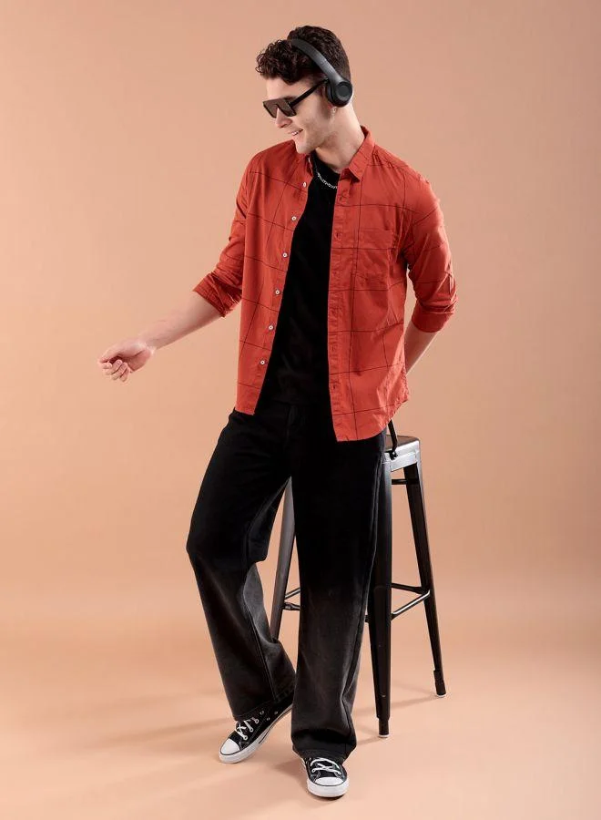 شركة المرآب الهندية Men Slim Fit Checkered Full Sleeves Spread Collar Casual Shirt