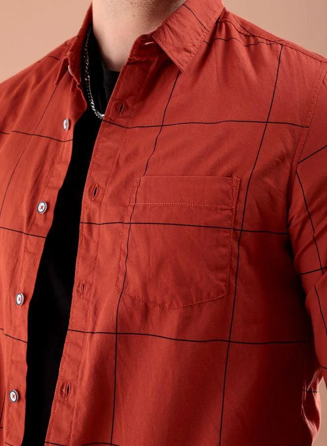 شركة المرآب الهندية Men Slim Fit Checkered Full Sleeves Spread Collar Casual Shirt
