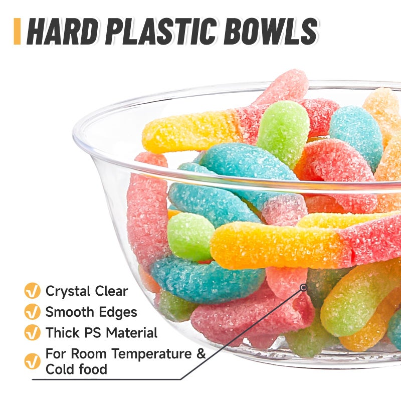 Qeirudu 10 oz Small Clear Plastic Bowls, 60 Pack Disposable Hard Plastic Party Serving Bowls for Salads, Ice Creams, Fruit, Desserts, Parfaits, Snacks - Image 3
