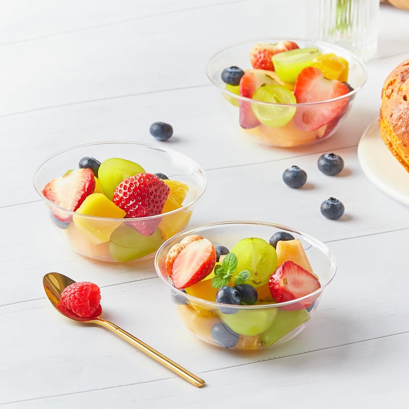 Qeirudu 10 oz Small Clear Plastic Bowls, 60 Pack Disposable Hard Plastic Party Serving Bowls for Salads, Ice Creams, Fruit, Desserts, Parfaits, Snacks - Image 4