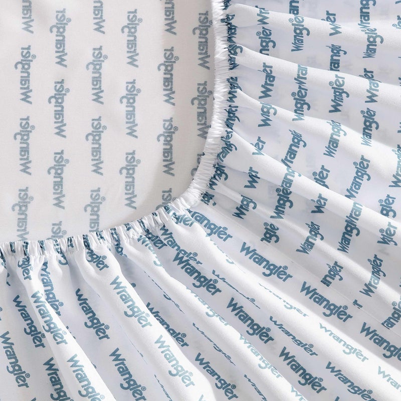 Wrangler - Sheet Set  Breathable & Wrinkle Resistant Bedding  includes Matching Sham & Pillowcases  Western Home Decor (Stamped Logo Blue  Queen) - Image 5