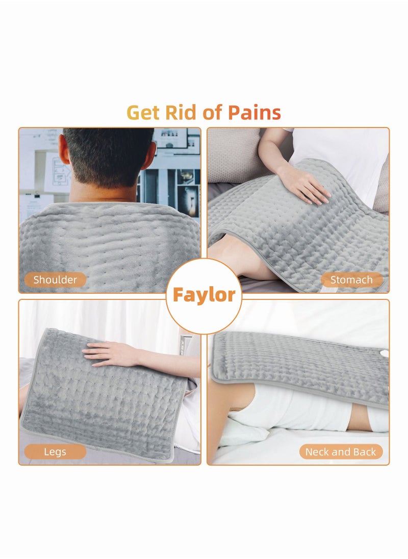 Faylor - Heating Pad Electric for Pain Relief of Back Neck and Shoulder 6 Electric Temperature Options 4 Temperature Settings Auto Shut Off (15.9 x 29.1 inches Heated Pad) - Image 1