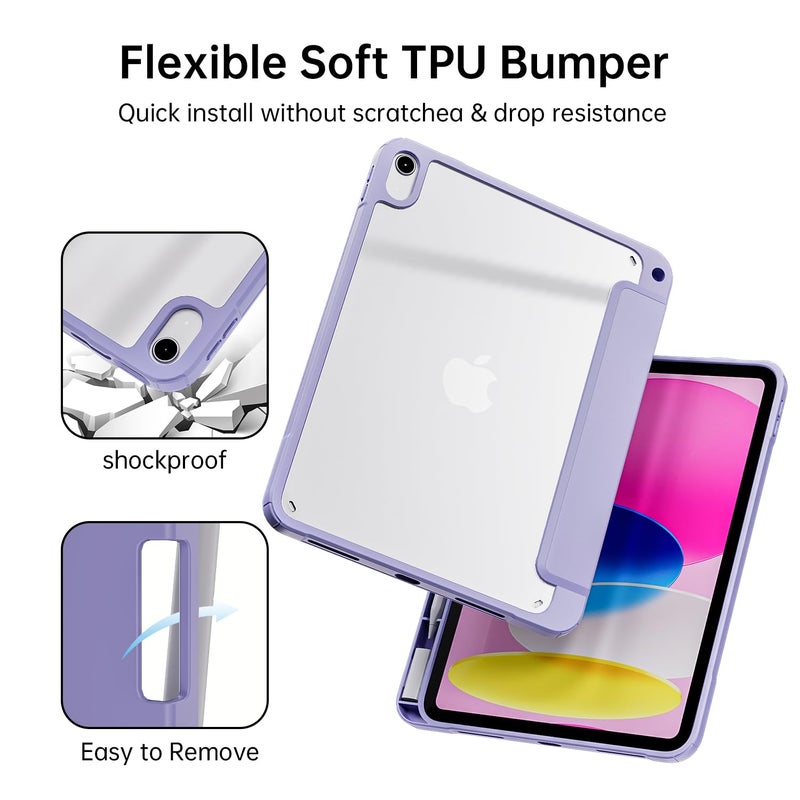 Moca iPad (A16) 11th Generation 11 Inch 202510th Generation Case 2022, iPad 10.9 Inch Case with Clear Transparent Back and TPU Shockproof Frame Cover (ipad 10th Gen 10.9 2022, Lilac Purple) - Image 4